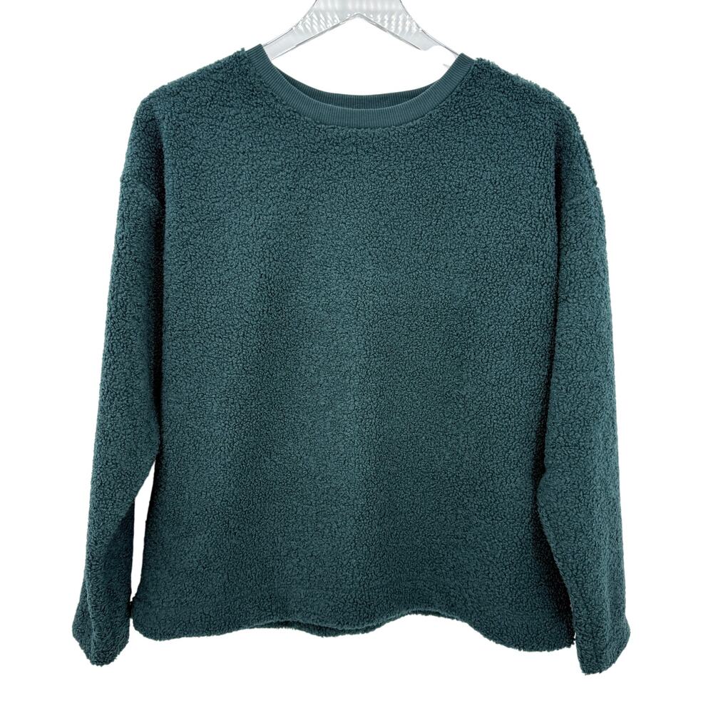 Loft Long Sleeve Pullover Fuzzy Sweatshirt Size Small Green Blue Teal Top Sherpa